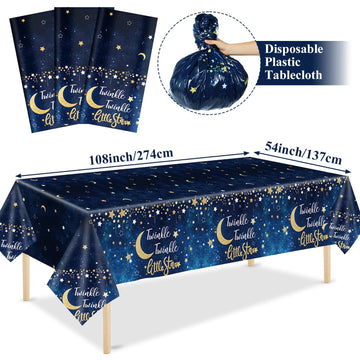Wiooffen 3Pcs Twinkle Twinkle Little Star Party Tablecloths 108X54 Inch Gender Reveal Birthday Party Plastic Table Cover Baby Sh
