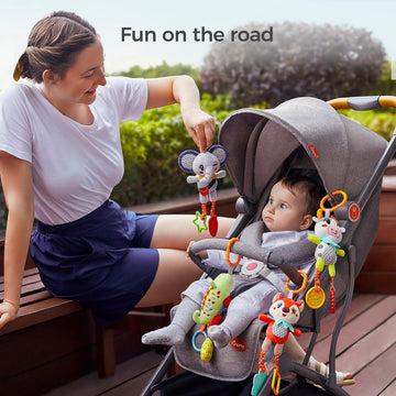 Tumama 4 Pack Baby Toys For 0 3 6 9 12 Months, Hanging Crib Toys For Newborn Infant Development, Car Seat Stroller Soft Plush Rattles Toy For Babies