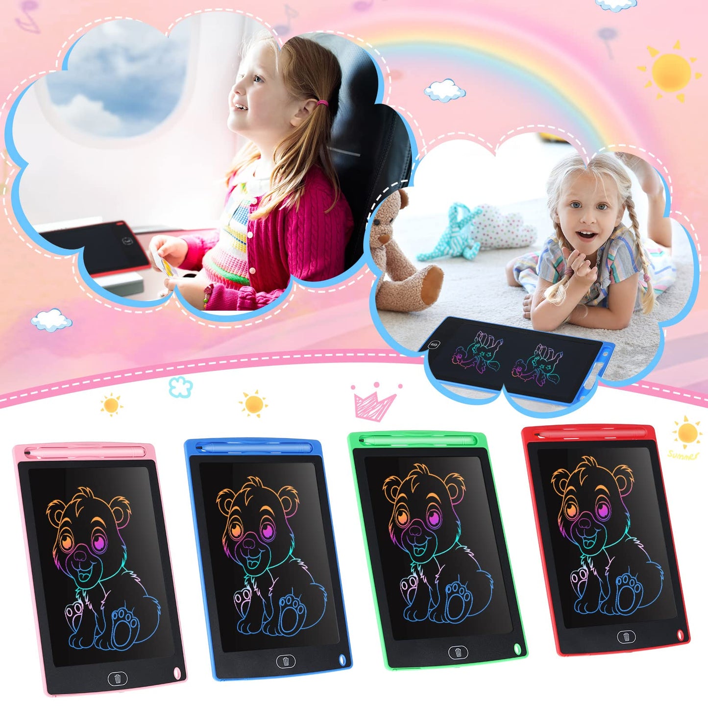 12 Pack LCD Writing Tablets 8.5 Inch Bulk Colorful Doodle Board Kids Scribbler Board Erasable Electronic Drawing Pads Reusable P
