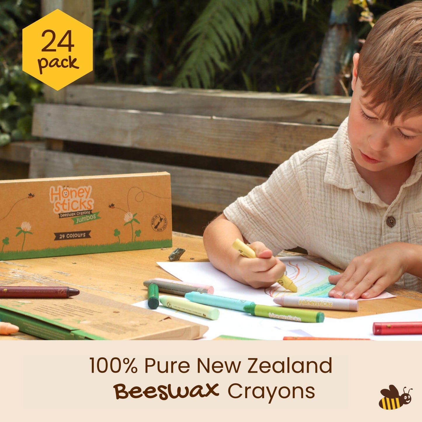 Honeysticks Jumbo Crayons (24 Pack) - 100% Pure Beeswax Crayons - Non Toxic Crayons For Kids - Large Crayons, Easy To Hold And Use, Unbreakable, Eco Friendly, Preschool Art Supplies, For Kids 2-4, 4-8