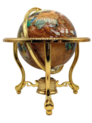 14' Tall Amber Pearl Gold Stand Gem Gemstone World Map Globe Globes Maps