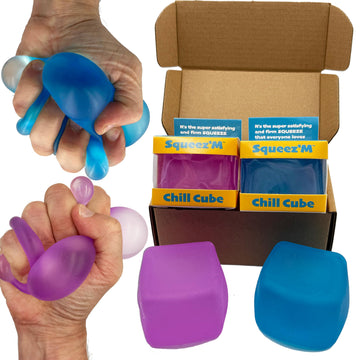 2-Pack enhanced Squeez'M Chill Cubes - Blue & Purple Fidget Sensory Toys for Stress Relief - Soft & Durable for Kids & mature-themeds - Safe  Gift-Ready  and Perfect for Travel (Blue & Purple 2-Pack)