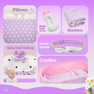 Smilesskiddo Baby Doll With Accessories, 12'' Dolls Playset With Washable Carrier Bassinet Bed, Bottle, Blanket, And Pillow, Sof