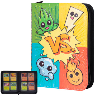 3D Card Binder For Pokemon - Stunning 3D Raised Pk Types Design In Pu Leather With Zipper - Includes 4 Pocket Pages For 160 Card