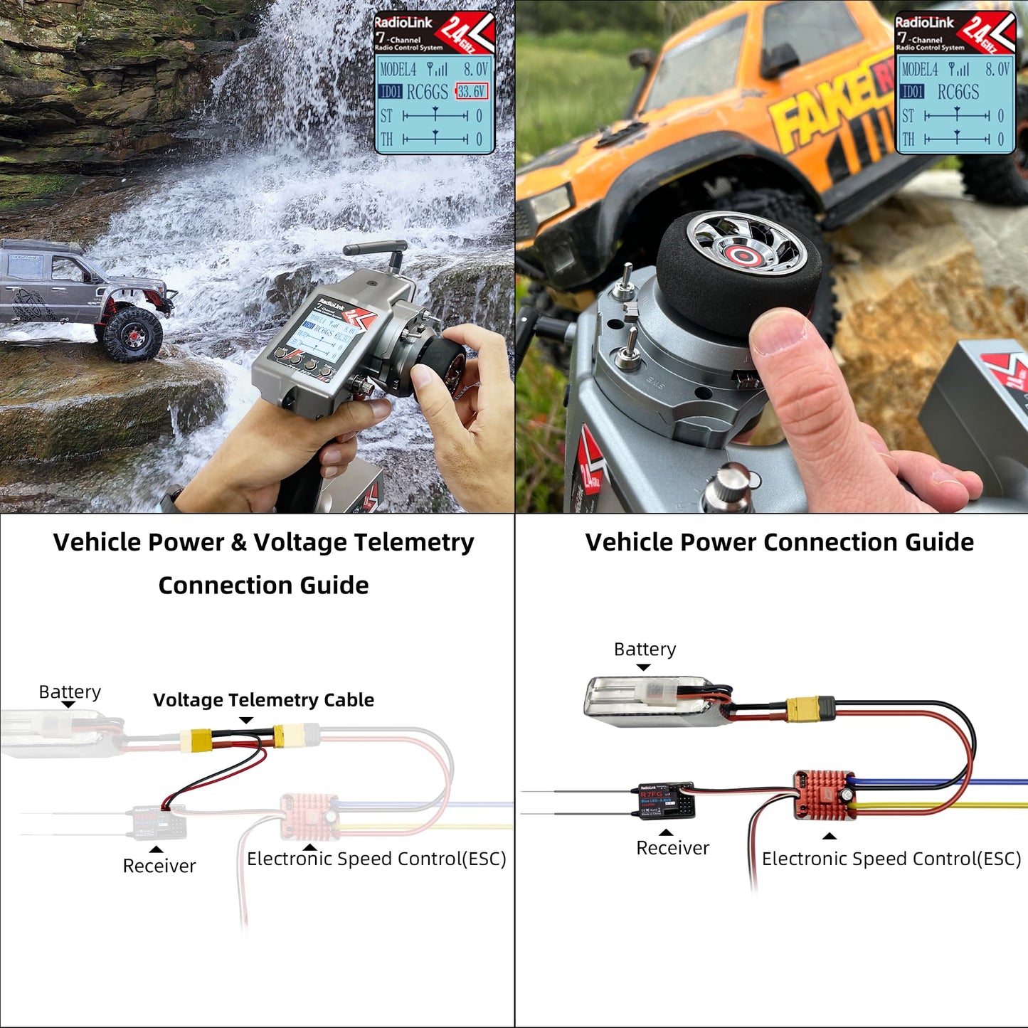 Radiolink R7FG 7 Channels RC Gyro Receiver, Voltage Telemetry Long Range Control, Water-Splash Proof for RC Crawler Drifting Car