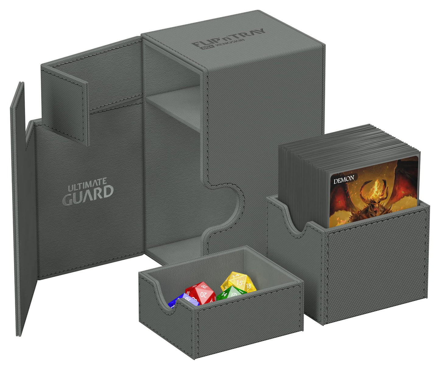 Ultimate Guard Flip'N'Tray 80+, Deck Case For 80 Double-Sleeved Tcg Cards + Dice Tray, Grey, Independent Magnetic Closure & Micr
