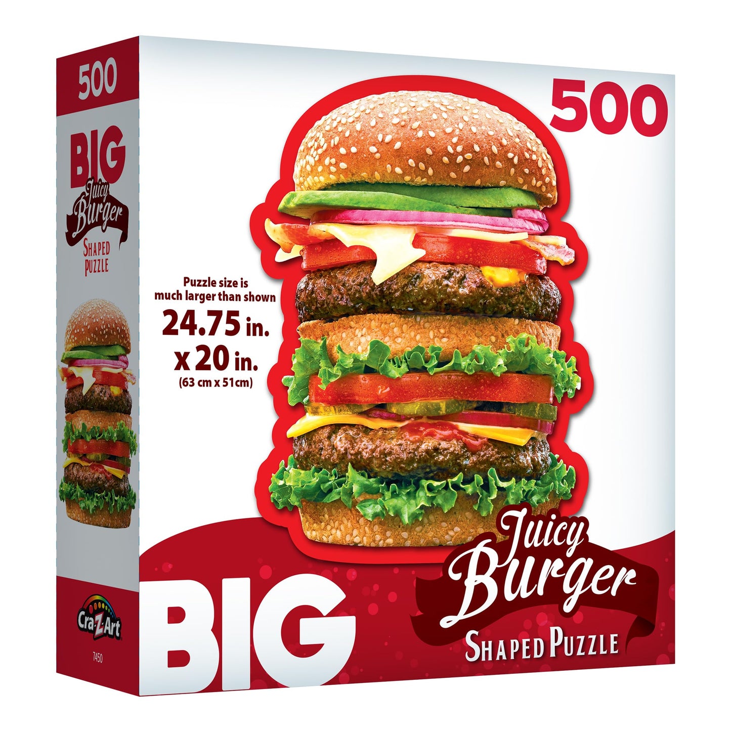 RoseArt 500 Piece Jigsaw Puzzle - Big Shaped Juicy Burger, Multicolor, 27" x 12", Model 7450ZZB for Adults