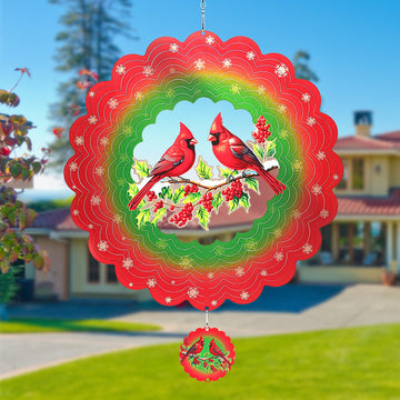 Cardinal Metal Wind Spinners, Cardinal Gifts For Women Mom Grandma Wife Men, 12 Inch 3D Stainless Steel Hanging Wind Spinner For