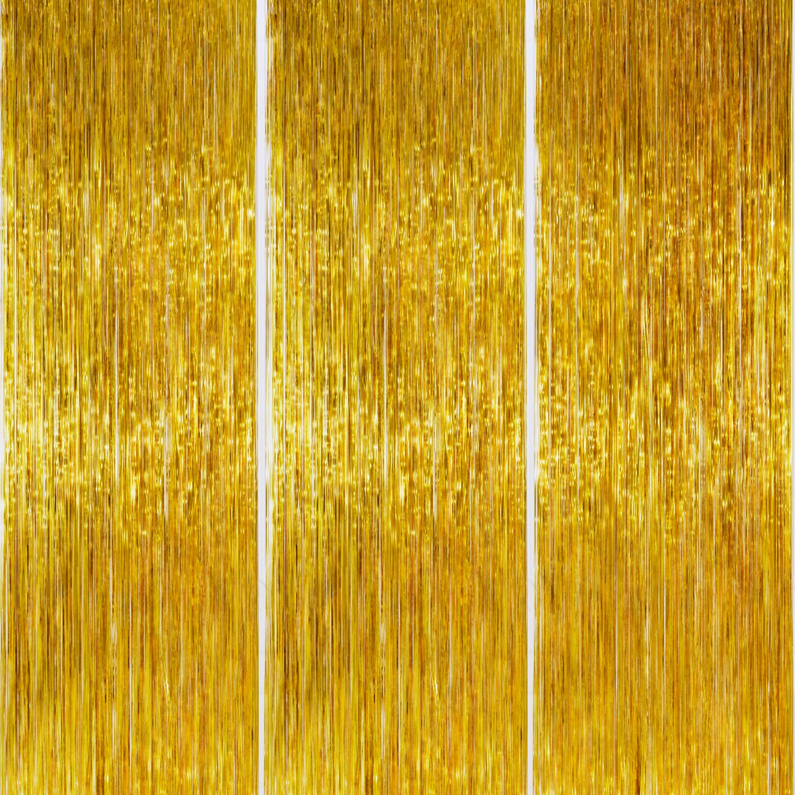 PartyWoo Gold Streamers Curtain Backdrop 3pcs Foil Fringe Curtain 8.2FT Gold Tinsel Fringe Backdrop Photo Booth for Bachelorette