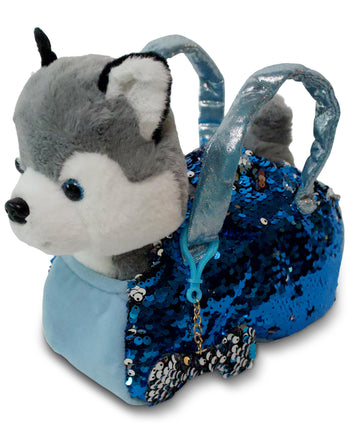 Little Jupiter Pet Plush Set with Purse w/Reversible Sequins & Charm - Stuffed Animal Toy for Kids Ages 3-7 Years - Stuffed Animal Purse - Stuffed Animals for Girls - (Husky Dog)
