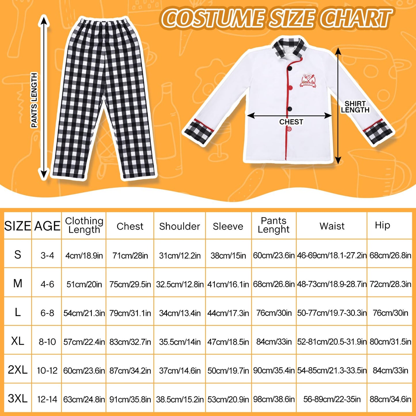 Haysandy 3 Pieces Halloween Kids Chef Costume Role Play Chef Costume With Hat For Boys And Girls(X-Large)