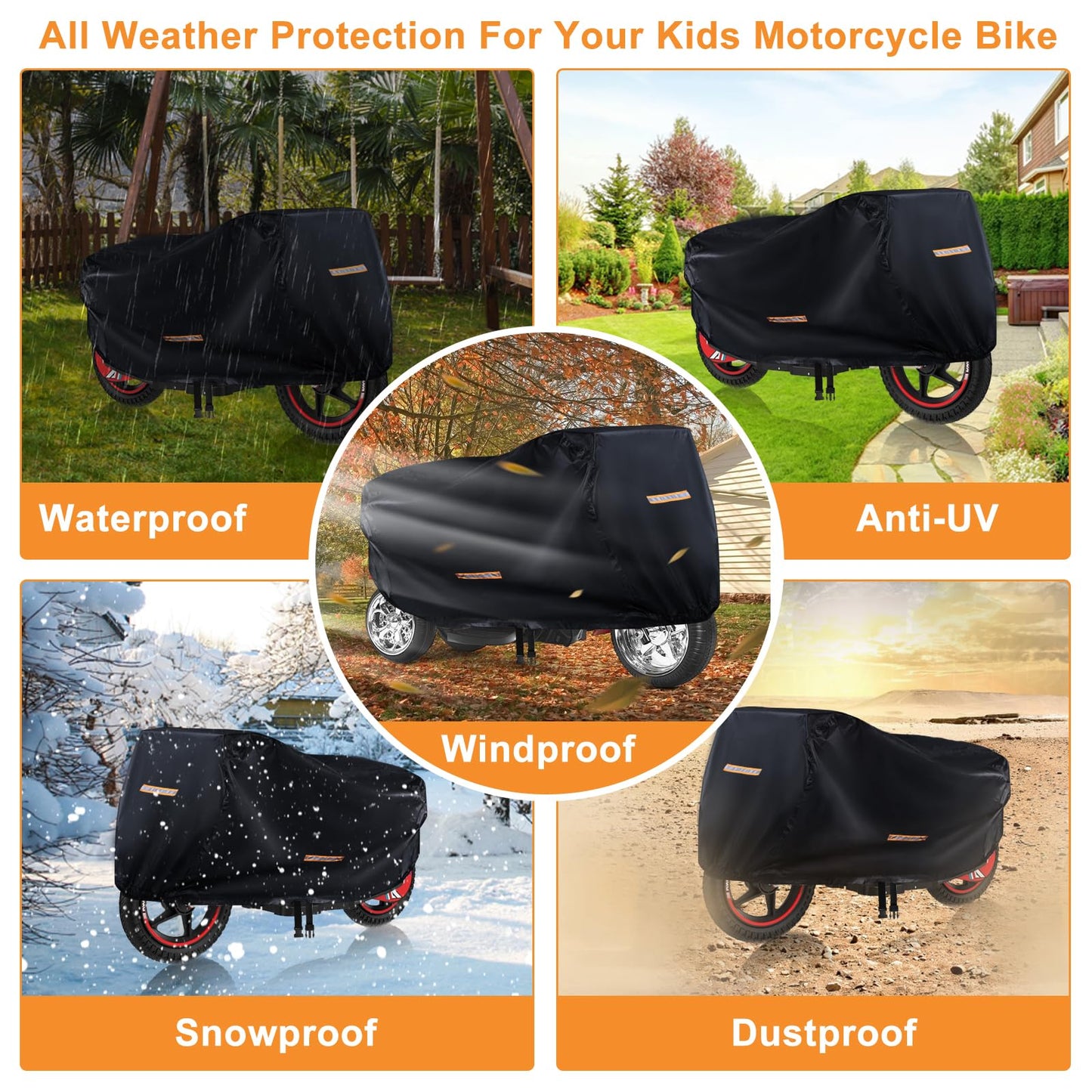 Kids Bike Cover Waterproof Outdoor,Grabado Heavy Duty 420D Kids Motorcycle Bike Cover,Universal Children'S Tricycle Cover With 4