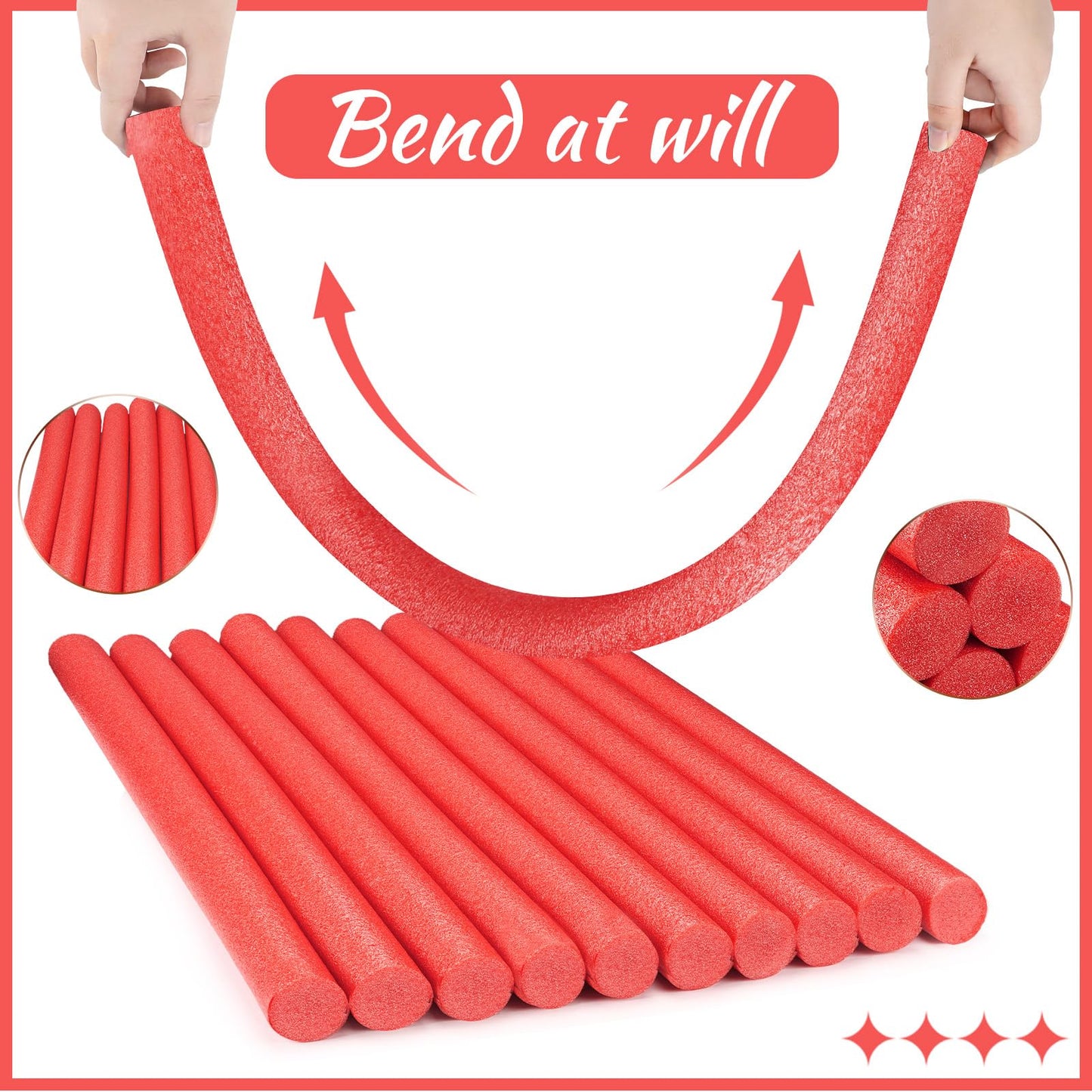 Kathfly 12 Pcs Floating Pool Noodles Foam Tube 1.5 X 35 Inches Floating Foam Tube Round Solid Noodle For Adults Swimming Craft Project(Red)