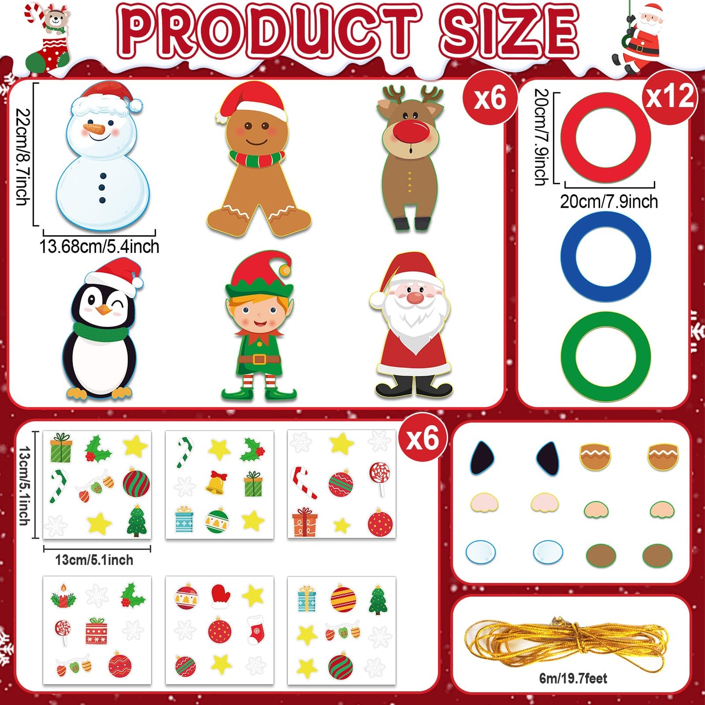 36 Sets Christmas Wreath Crafts Kits Xmas DIY Wreath Hanging Ornaments Santa Snowman Reindeer Gingerbread Man Cutout Winter Pape