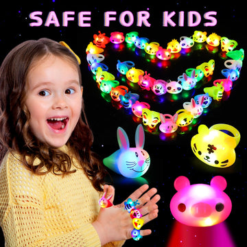 SCIONE 40 Pack Glow in the Dark Light Up Rings - Fun Birthday Party Favors, Halloween Supplies, Classroom Prizes for Kids
