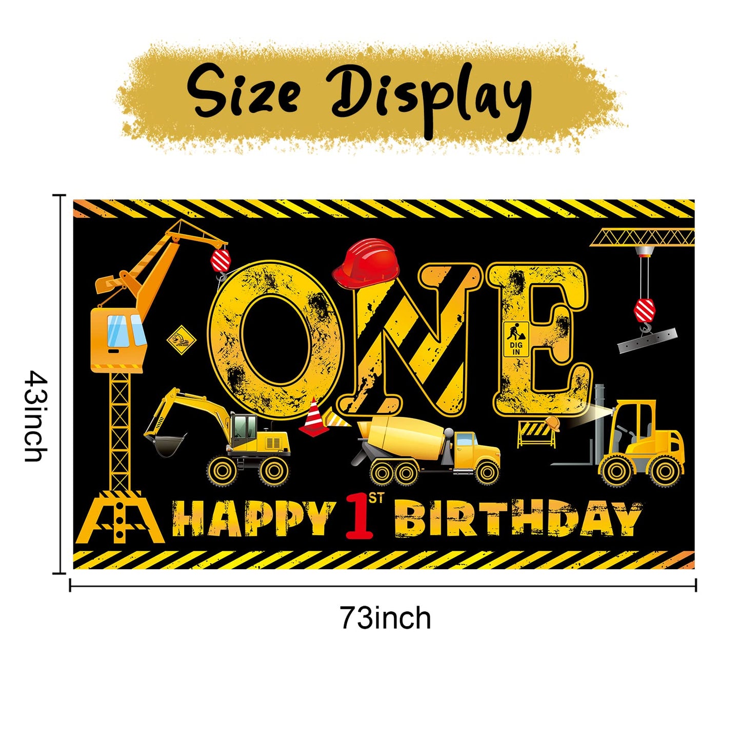 Construction 1St Birthday Banner Decorations For Boys Kids, Dump Truck Construction Theme One Birthday Party Supplies, Excavator
