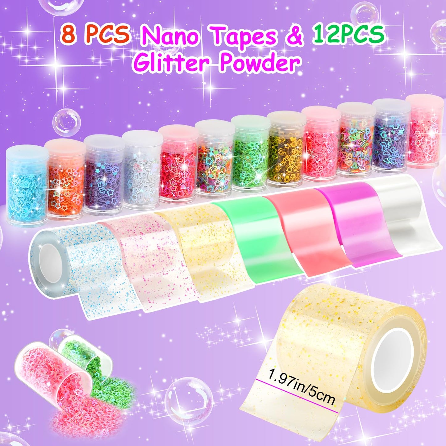 Lokuc Nano Tape Bubble Kit For Kids, 8 Rolls Nano Tape Squishy Maker Kit With Box, Nano Bubble Tape Kit With Syringe Instruction