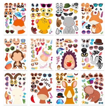 24 Sheets Make-A-Face Stickers, Make Your Own Animal Mix And Match Sticker Sheets, Animal Stickers For Kids, Diy Party Favor Sti
