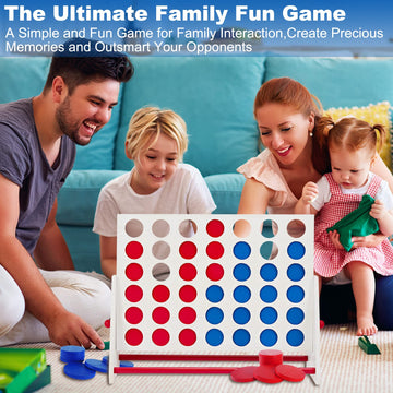 Apudarmis Portable Wooden 4 In A Row Game, Classic Wooden 4-To-Score Game Set With Coins & Carrying Bag-Indoor Outdoor Connect Game For Kids Adults Family