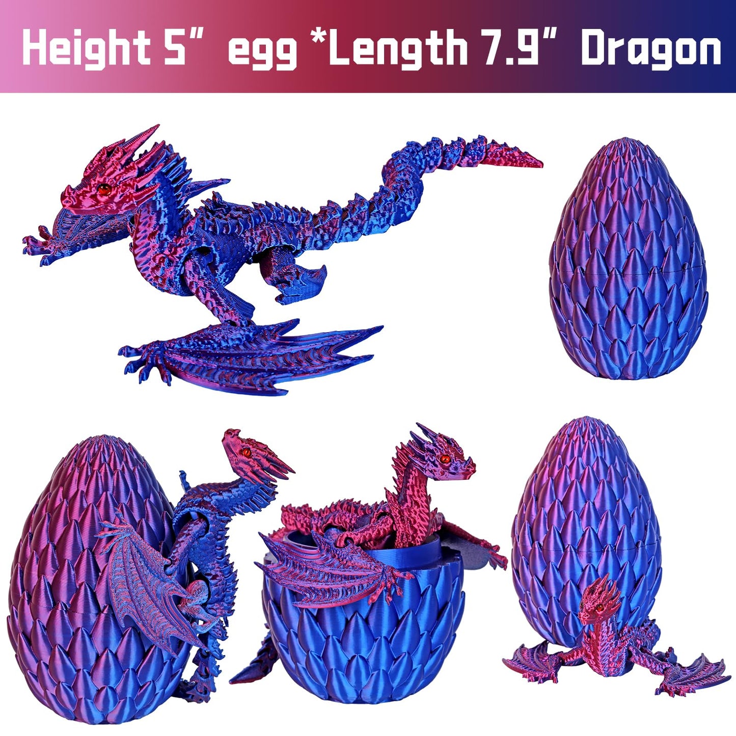 Jefuzh 3D Printed Dragon,Flying Mystery Egg Articulated Dragon,3D Printed Crystal Dragon With Wings,3D Dragon Eggs With Dragon I