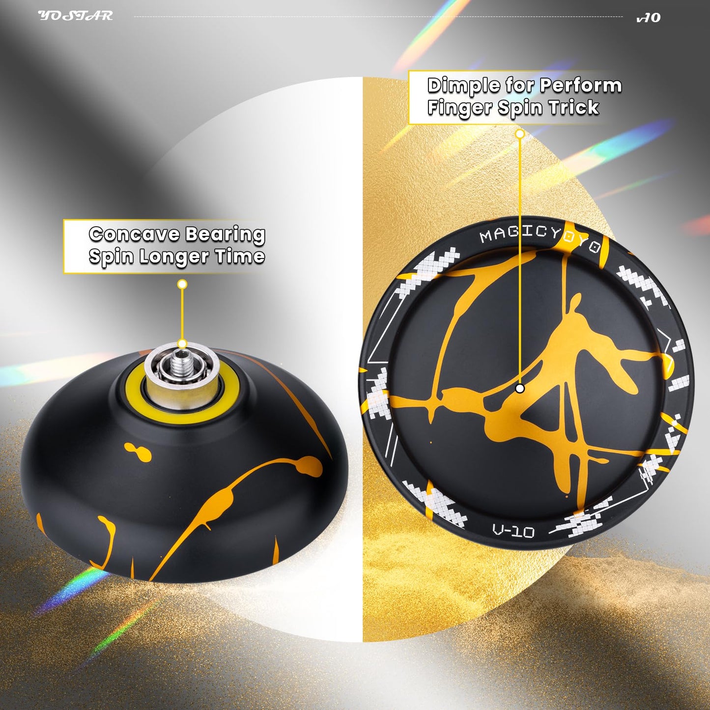 Magicyoyo V10 Black Golden Unresponsive Yoyo Professional Finger Spin Yoyo With 12 Yoyo Strings, Yoyo Case, Yoyo Glove
