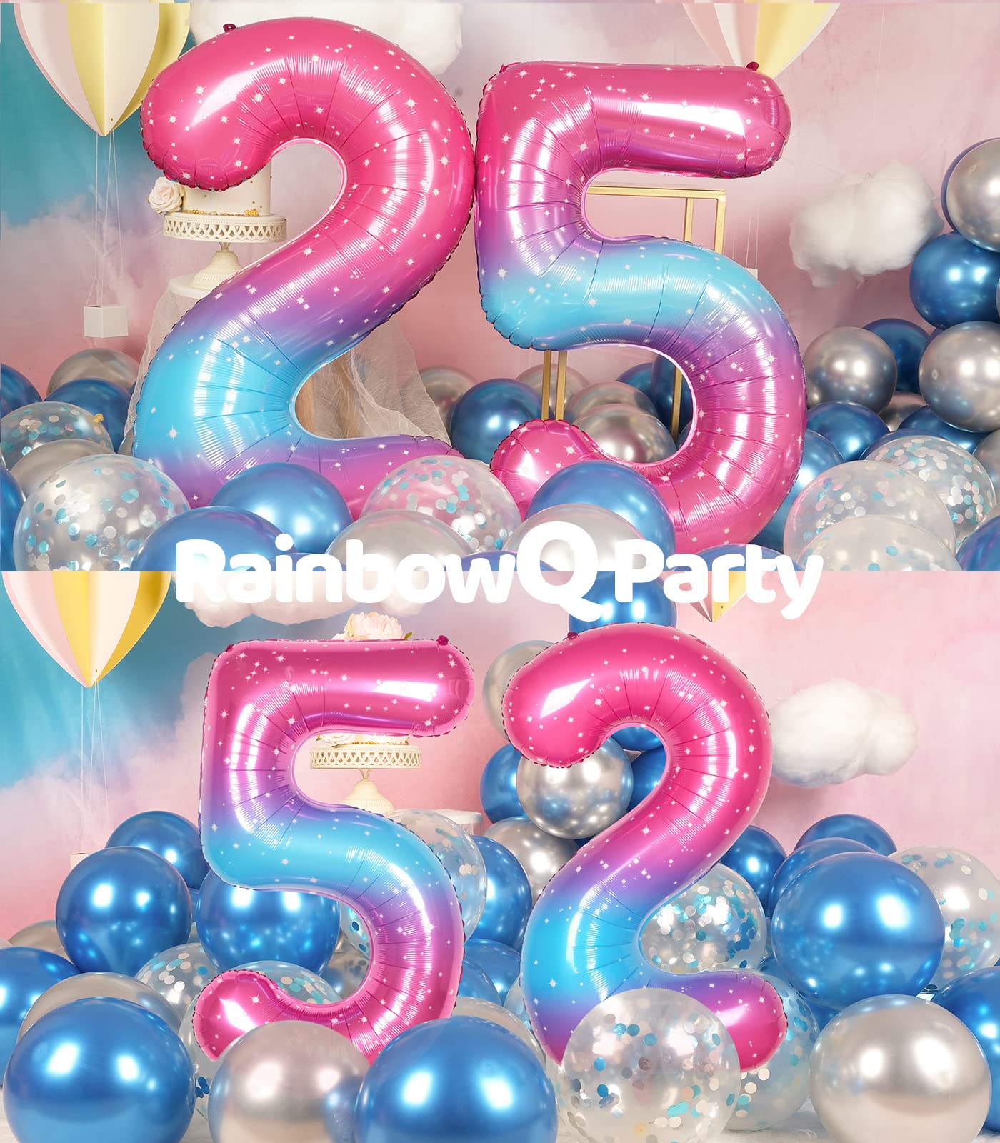 Rainbowq 25 Number Balloon 40 Inch For Women Big Starry 0-9 Foil Mylar Large 25 Number Balloons Happy 25Th Birthday Party Annive