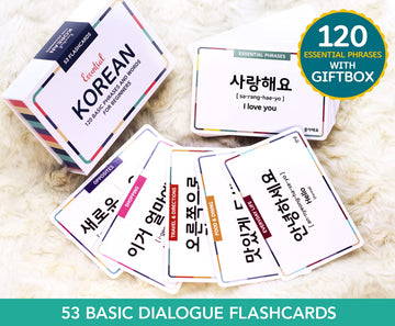 Stellarsol Korean Basic Dialogue Flashcards - 120 Basic Phrases/Words With Gift Box [New Edition]