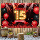 Happy 15th Birthday Banner Backdrop Red and Black 15 Years Old Background Bday Decorations for Girls Boys Photography Party Supp