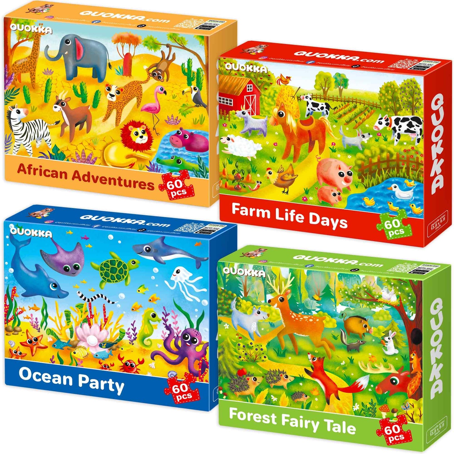 Quokka Puzzles For Kids Ages 4-6 - Set Of 4X60 Jigsaw Puzzles For Toddlers 3-5 - Animals Toys For Children 6-8 Yo - Gift Educational Game For Boys & Girls
