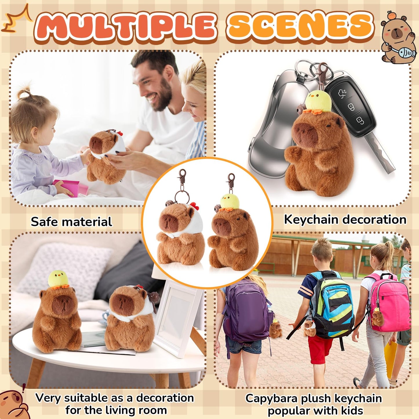 Simgoing 2 Pcs Capybara Plush Keychain Capybara Stuffed Animals Toy Pendant For Graduation Gifts Exchange Birthday Party(White H