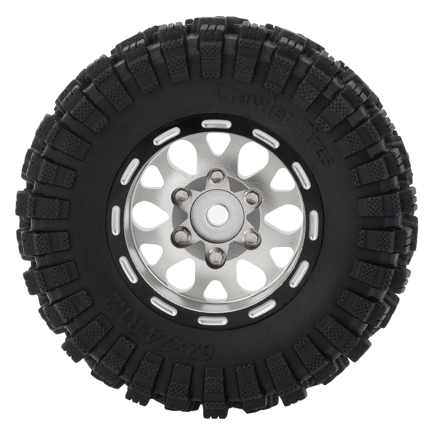 MEUS RACING 1.2 Beadlock Wheels Tires Set Brass Rim for TRX4M SCX24 FCX24 AX24 1/24 1/18 RC Crawler Car, Negative 4mm 42g (Slive