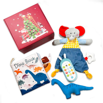 Richgv Baby Stocking Stuffers 3Pcs, Baby Boy Gifts Toys Soft Dinosaur Book & Baby Phone Toy & Elephant Security Blanket Newborn 