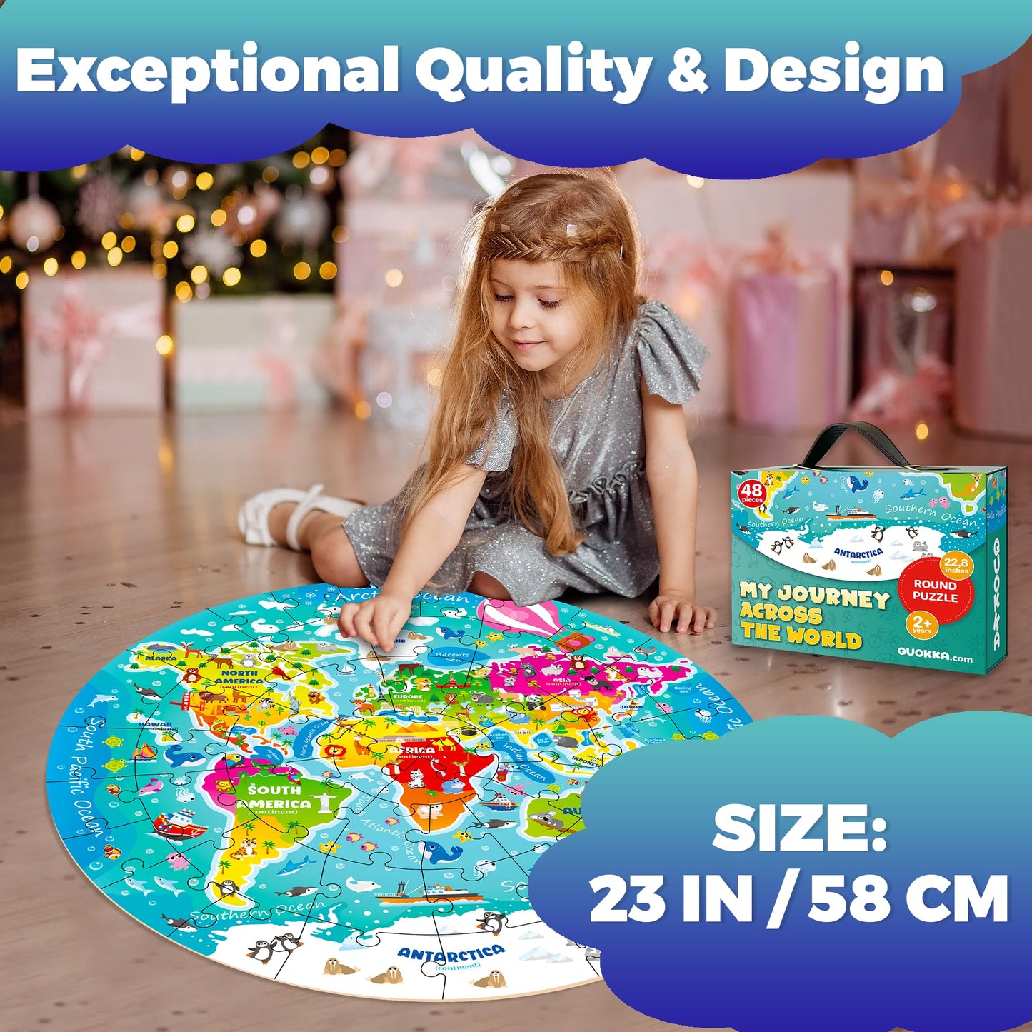 Quokka Floor Puzzles For Kids Ages 3-5 - 48 Piece Round Puzzles For Kids 4-8 Years Old - Large Giant Educational Toddler Puzzles Ages 2-4 - World Activity Game Toy For Boys And Girls