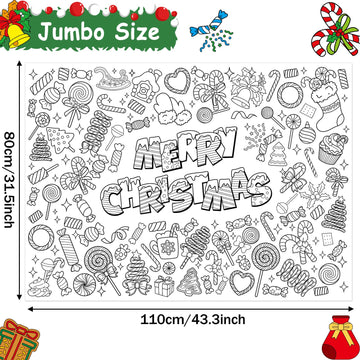 Merry Christmas Coloring Poster for Kids Giant Coloring Poster Large Christmas Candy Peppermint Coloring Tablecloth Jumbo Colori