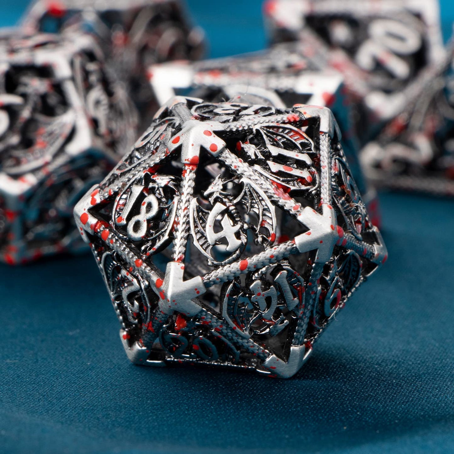 ARUOHHA Hollow DND Metal Dice Set Blood D and D Role Playing Games Dice with Gift Box, Dungeons and Dragons D+D Dice 6 Sided Lar