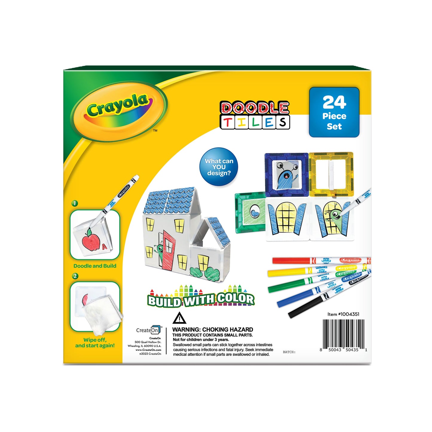 Createon Crayola Doodle Magnetic Tiles Building Set For Kids, Magnetic Kids’ Building Toys, Stem & Montessori Arts & Creativity Toys For Boys And Girls Ages 3+, 24-Piece Set
