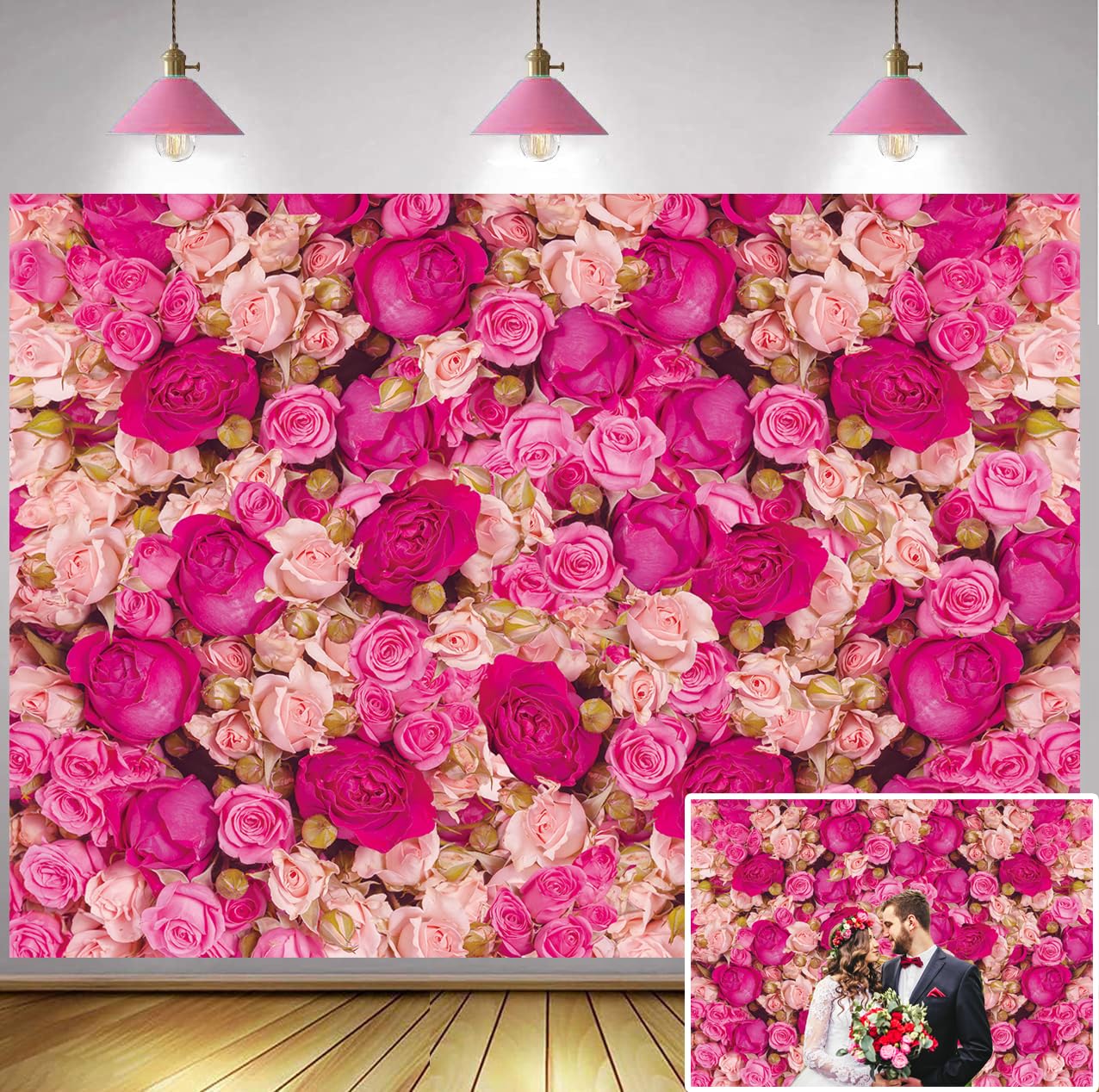 Pink Red Rose Wall Background Spring Flowers Photography Backdrop Girls Princess Birthday Baby Shower Wedding Valentines Day Mo