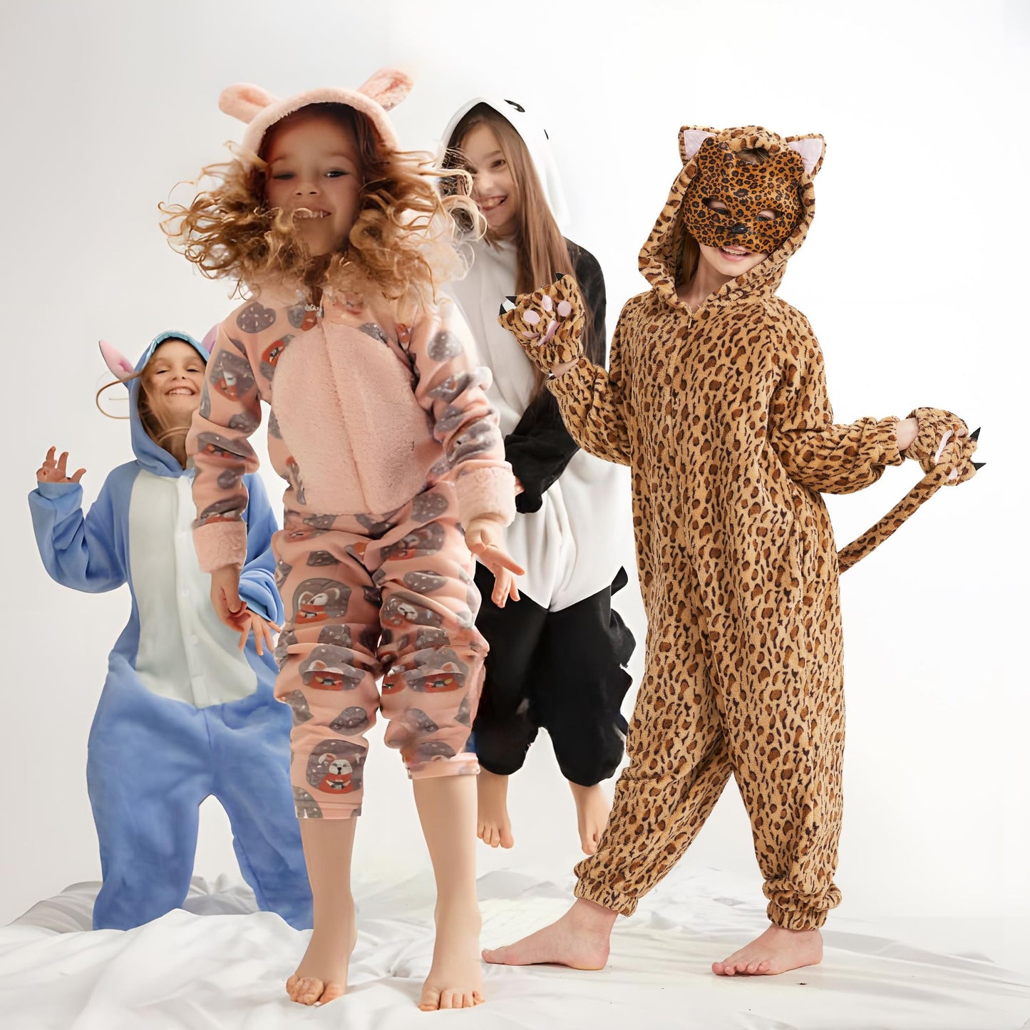 Ezuwail Cheetah Costume Kids Leopard Costume Gloves Mask Cheetah Onesie Bodysuit Cosplay for Girls Boys