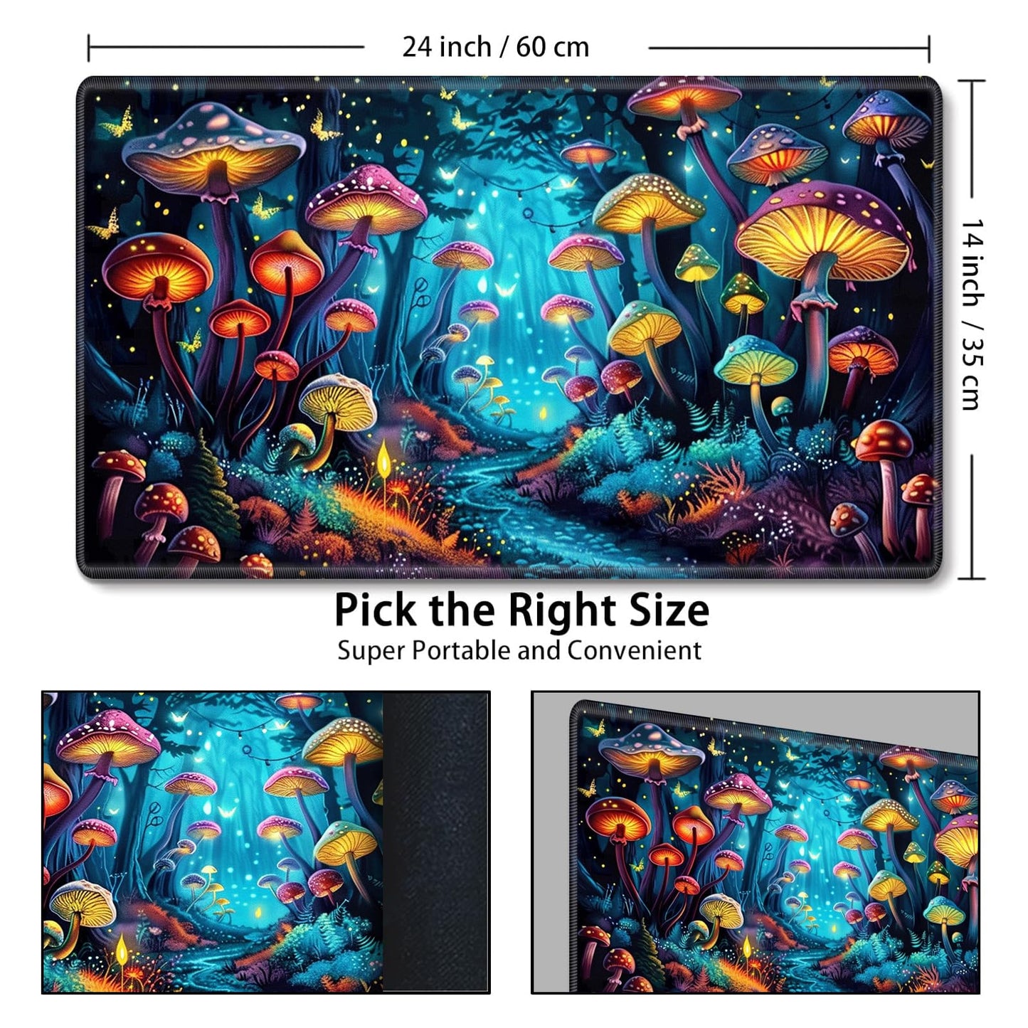 MTG Playmat Game Play Mat for MTG TCG 24 x 14 inches Cards Game Playmats Trading Card Game Stitched Play Mats Commander Deck Gaming Desk Mat Card Gameplay Mats Forest Glowing Mushroom