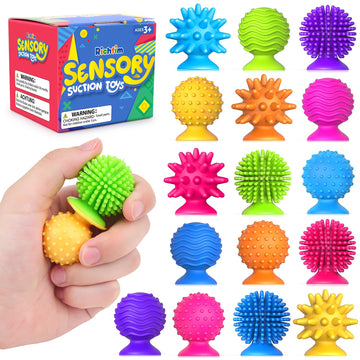 Sensory Fidget Toys Kids Adults: 16 Pack Textured Suction Toys For Autism Kids Calming - Quiet Anxiety Fidgets For Classroom - Bulk Fidgets For Classroom Prize - Easter Basket Stuffers Egg Fillers