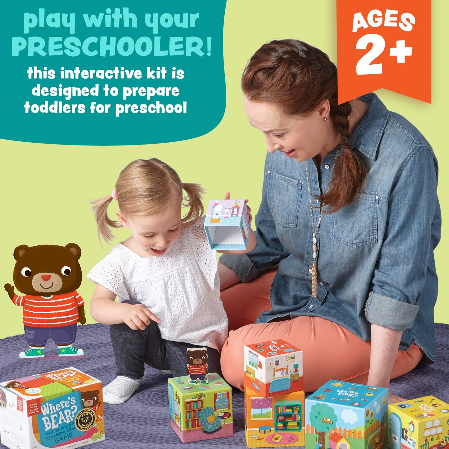 Peaceable Kingdom Where's Bear? Stacking Block Game, Wood, Medium, Multicolor for 2 Year Olds