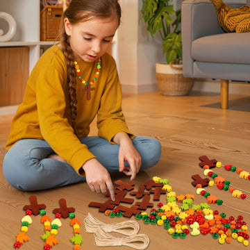 Eternity sky 27Pcs Fall Crafts for Kids - Thanksgiving DIY Religious Wooden Cross Beads Christian Necklace Kit for Autumn Sunday