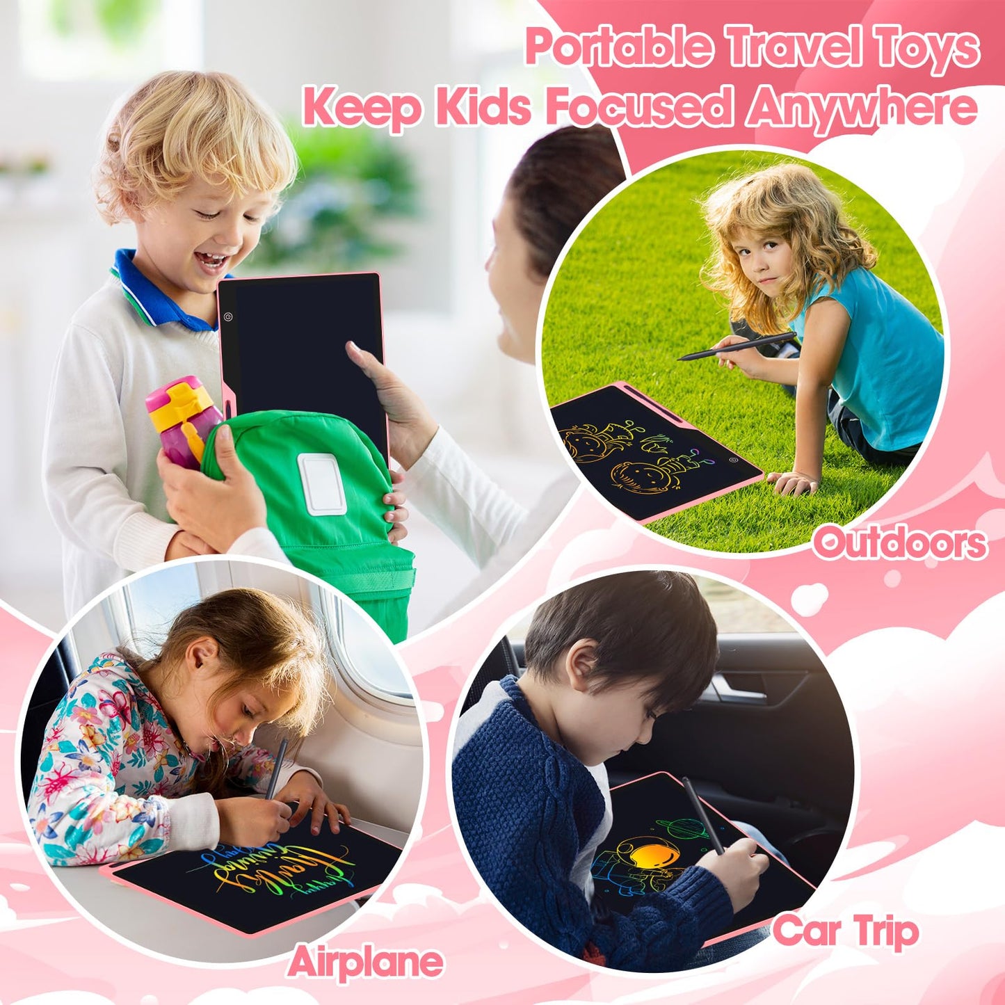 POPERFUN LCD Writing Tablet for Kids, Rechargeable Kids Drawing Pad 16 Inch Colorfuls Doodle Board, Kids Drawing Tablet Toys for
