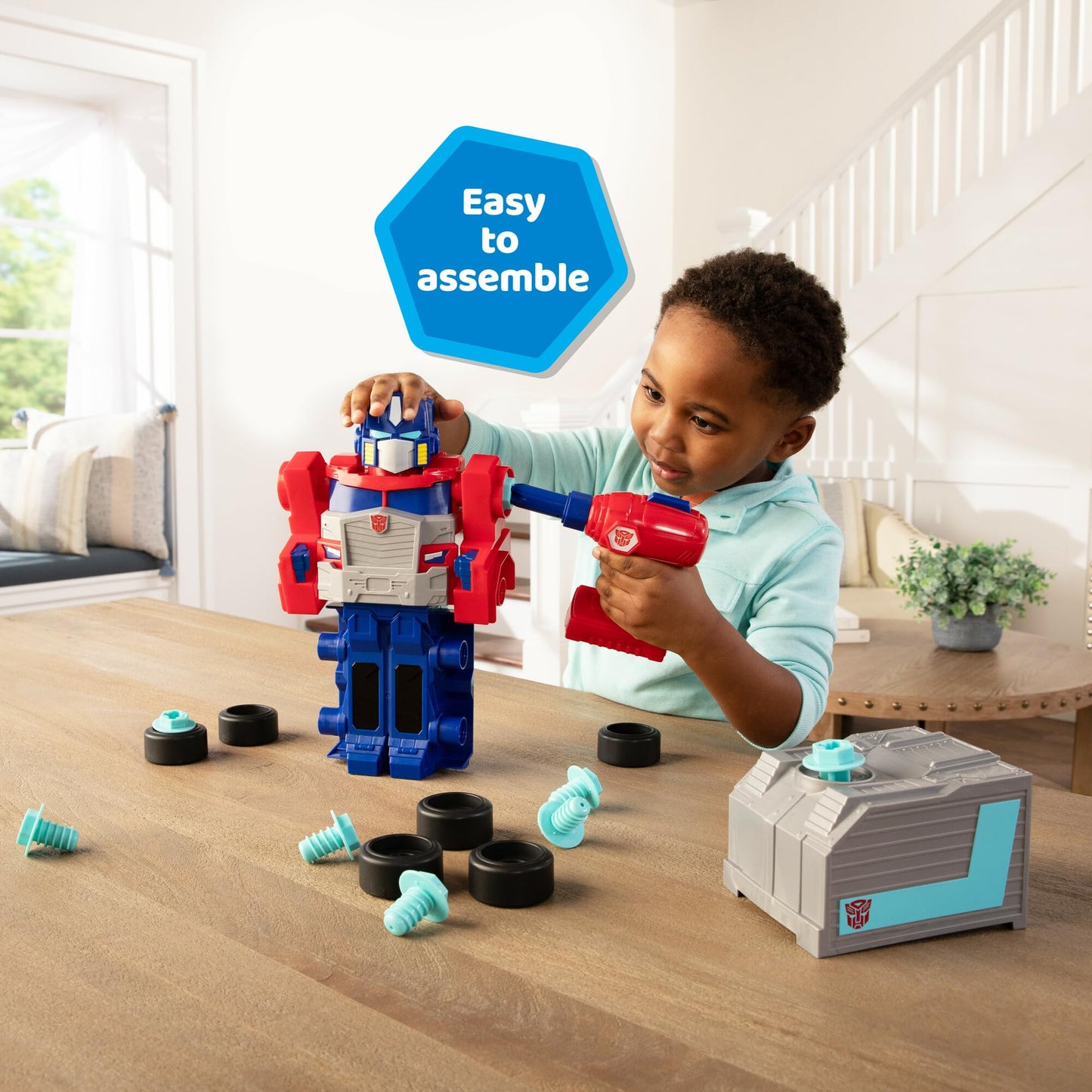 Build-A-Buddy Transformers Optimus Prime Building Toys - Stem Toys Including Toy Electric Drill And Aa Batteries - Transformers Toys - Robot Building Toys Ages 18 Months And Up