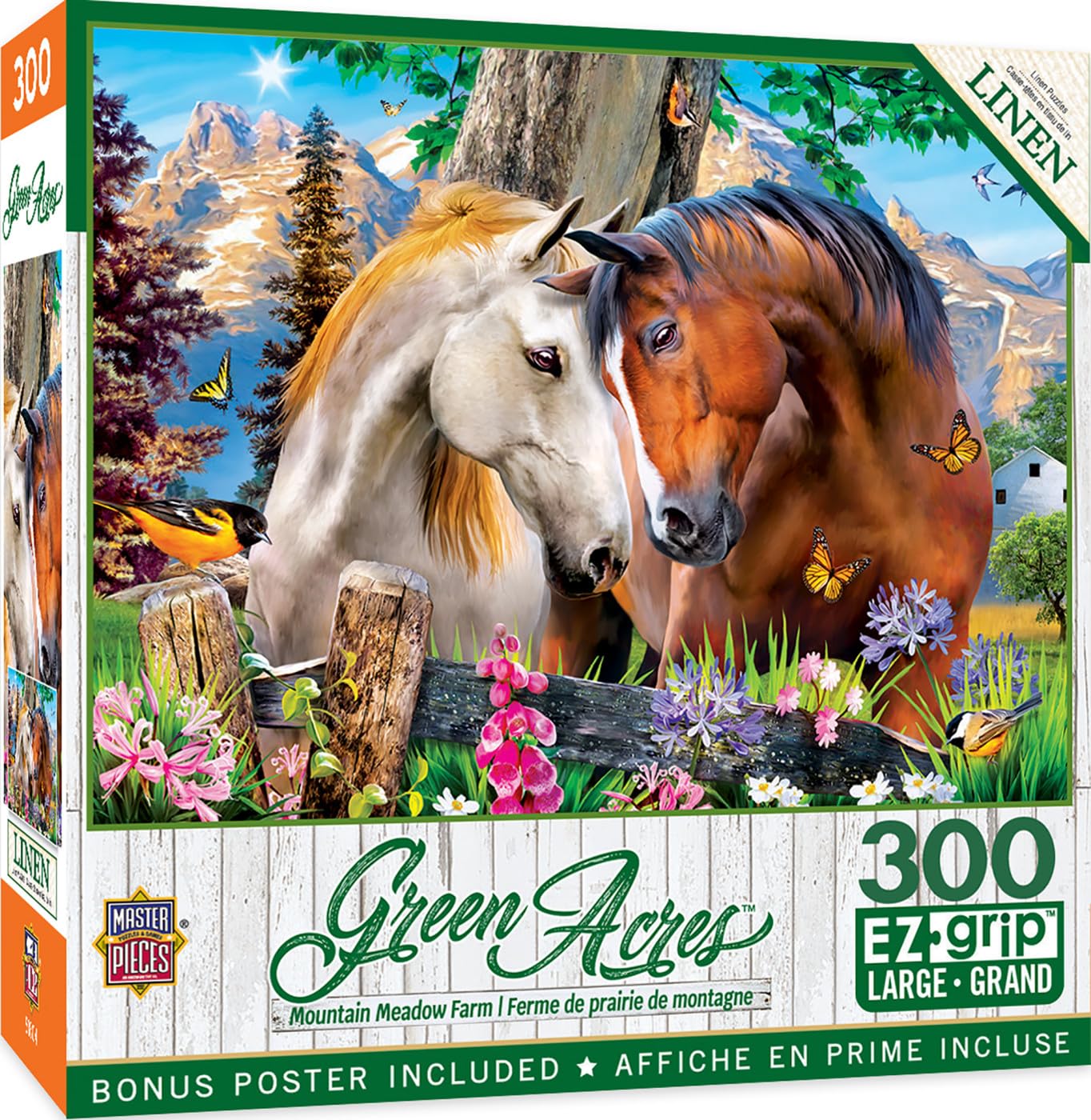MasterPieces - 300 Piece Jigsaw Puzzle, Large EZ Grip Shapes, Mountain Meadow Farm, Fun for Adults, Seniors, Family, Kids, Matte