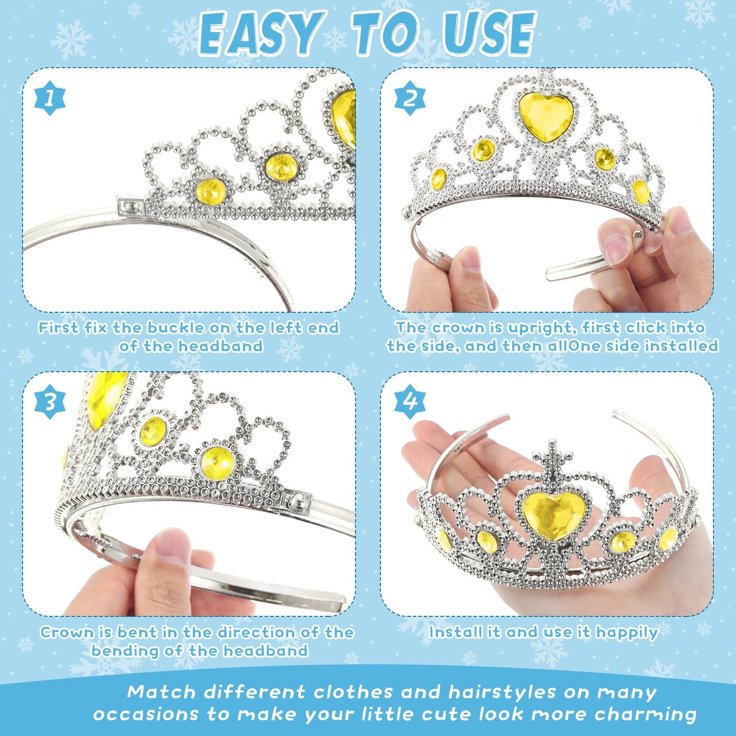 Zhanmai 24 Pcs Princess Crown Set Girl Plastic Tiara Dress up Costume Valentine Day Rhinestone Tiara Birthday Favor(Yellow)