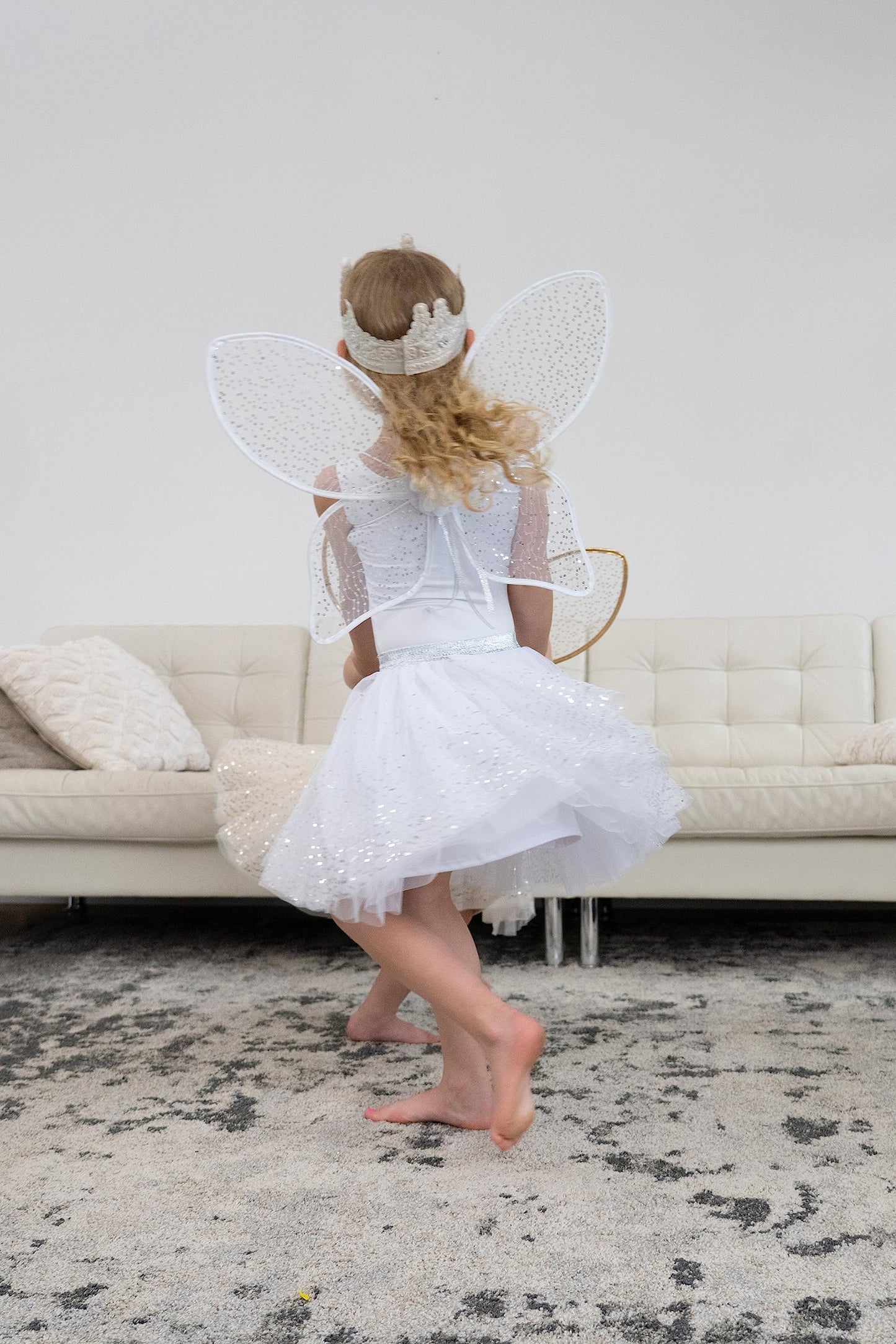 Little Adventures Shimmer Wings Costume Dress Up - Machine Washable Girl Pretend Play And Party Outfit (Silver)