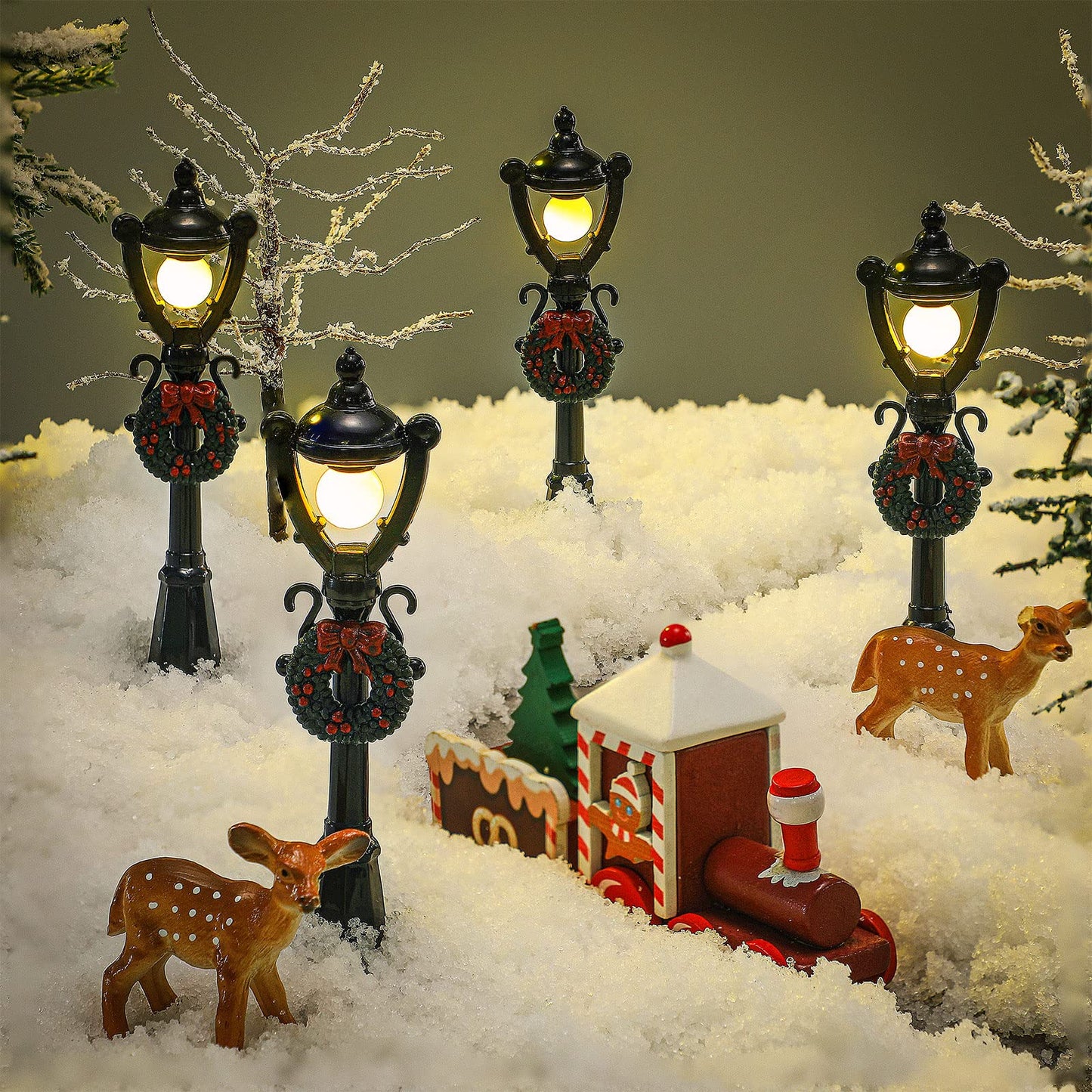 Bow Street Lamp Accessories - 8Pc Miniature Train Lanterns & Fairy Lights For Dollhouse Diy Village Pathway