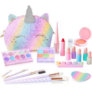 Kids Real Makeup Kit For Girls: No Talc, Washable Make Up Set With Unicorn Purse - Toy Gift For Little Girls & Toddlers Age 3 4