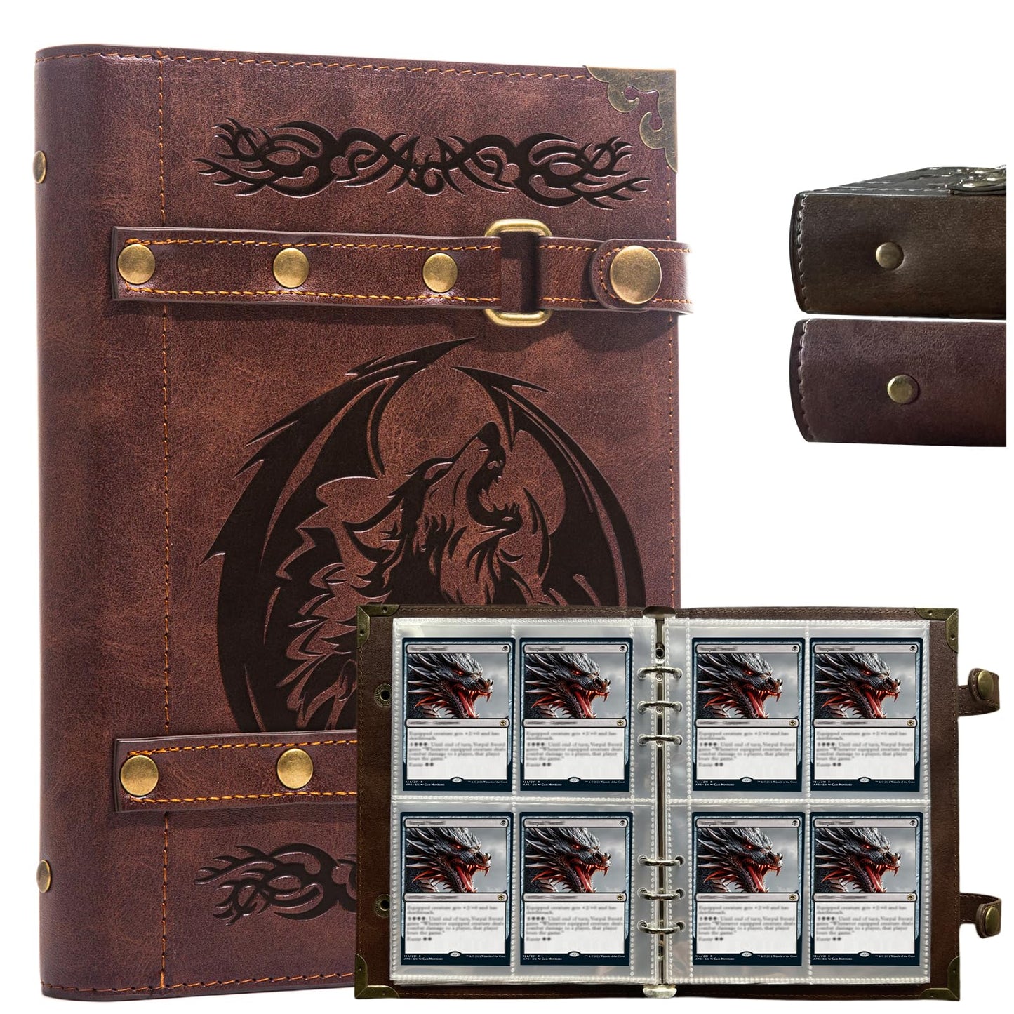 DDFE Collector Card Binder 4 Pocket Trading Card Binder 240 Cards Portable Card Games Display Storage Cases enhanced Collector Card Album For MTG TCG Game Cards(x8-Wolf-Red)